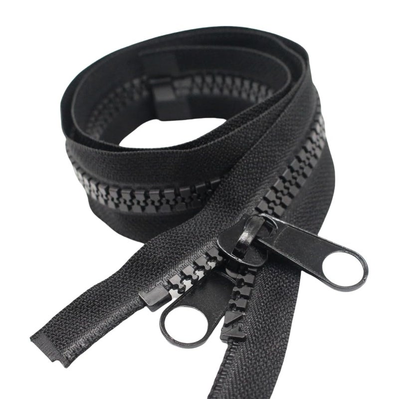 YaHoGa #10 84 Inch Separating Large Plastic Zippers Black Tape with Double Pull Tab Slider Heavy Duty Zippers for Sewing, Sleeping Bag, Boat, Canvas, Cover, Trampoline, Dog Bed, Tent (84" 1pc) - Image 1